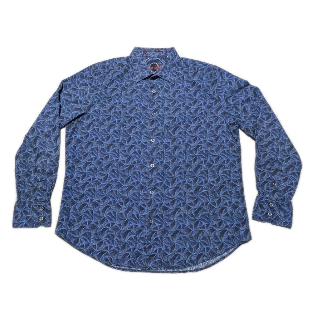 Robert Graham Men’s XL Classic Fit Long Sleeve Button Front Shirt Blue Geometric